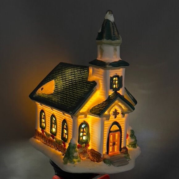 Cobblestone Corners Community Church Ceramic Christmas Village Holiday Decor Y2K - Picture 1 of 15